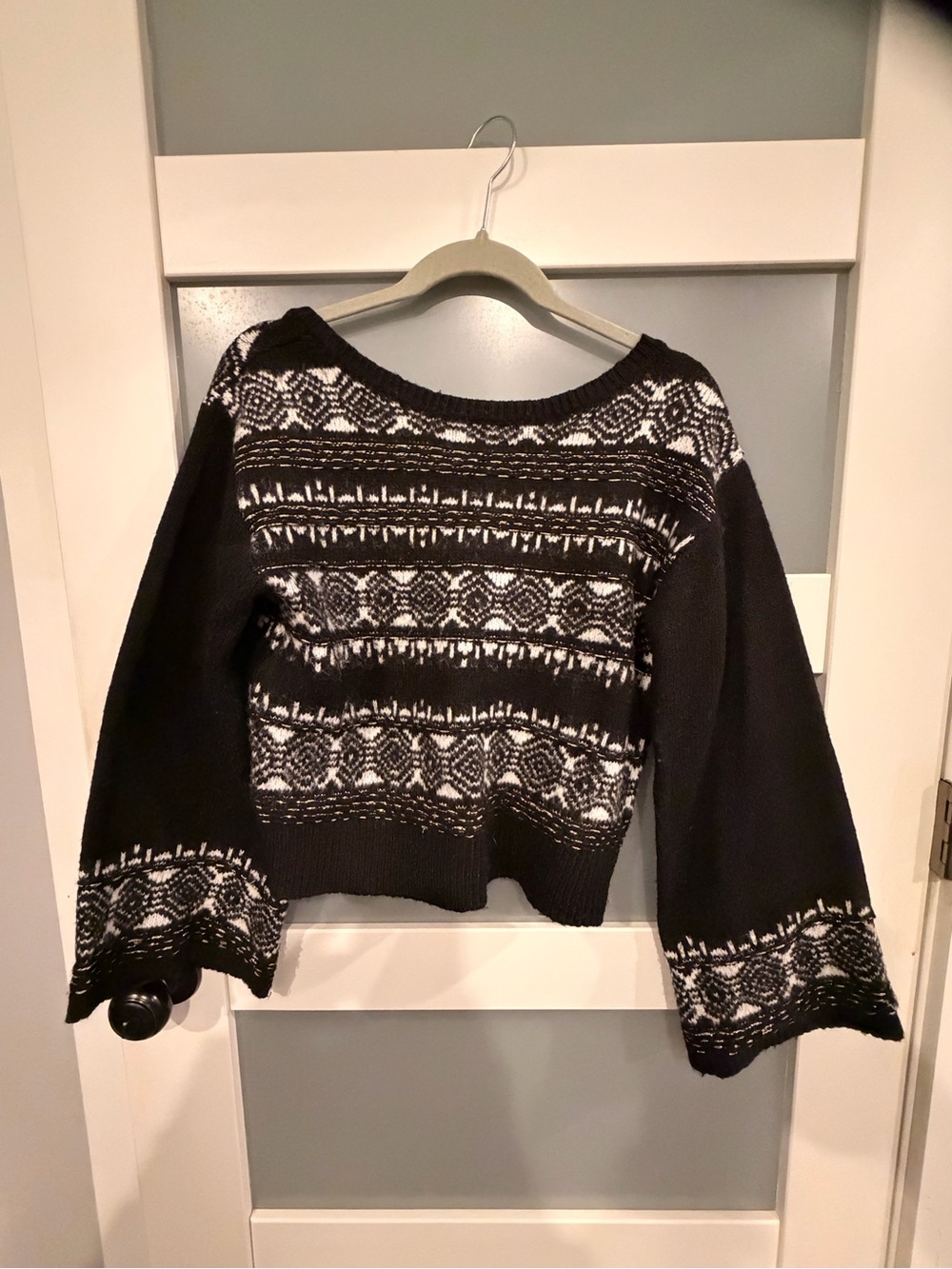 Sam Edelman Black & White Fair Isle Crewneck Sweater